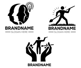 Black and white human figure minimalist silhouettes logo designs.