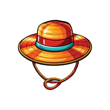 recommend clip art: A realistic lifeguard hat with a straw body and a red and blue band.