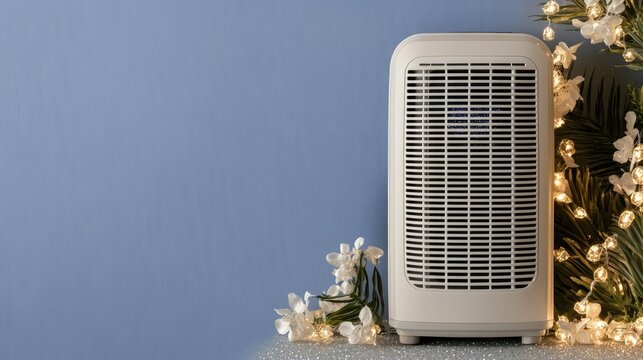 Smart home control panel on wall displays energy settings and adjustments in a modern home with large glass windows overlooking nature