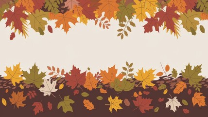 Autumn leaves frame with textured seasonal illustration background