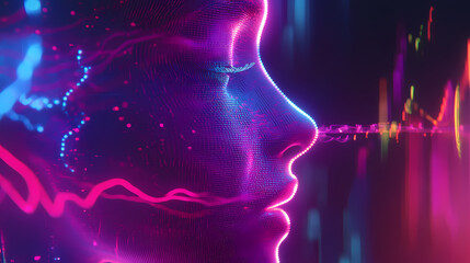 A close-up shot of a neon human sound waves, oscillating diversity. Crescendo. Illustration