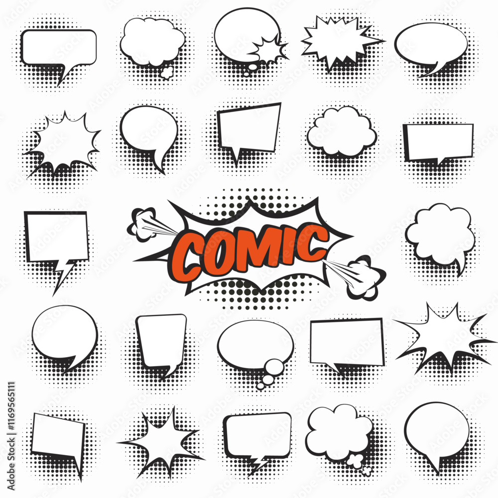 Poster bubbles from comics. a selection of all kinds of bubbles from comics, where you can enter text or an