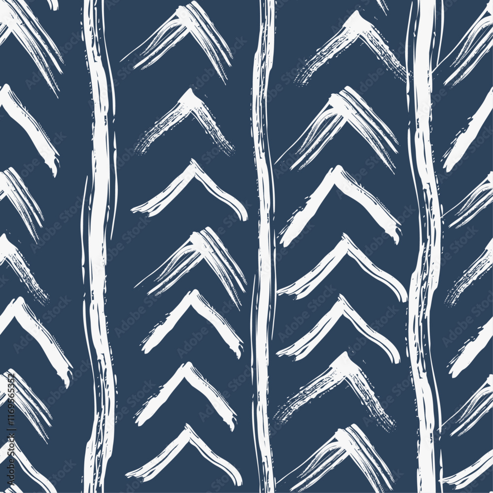 Leinwandbilder Arrows and lines alternate. Vector repeating pattern of black arrows drawn with a brush. Blue background.