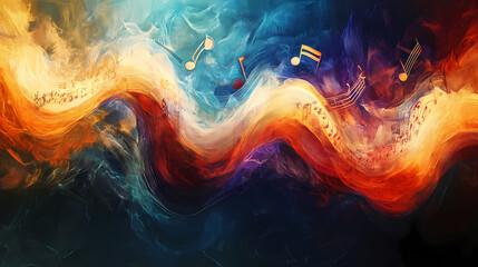 An artistic representation of a musical crescendo with waves of color and intensity building up. Crescendo. Illustration