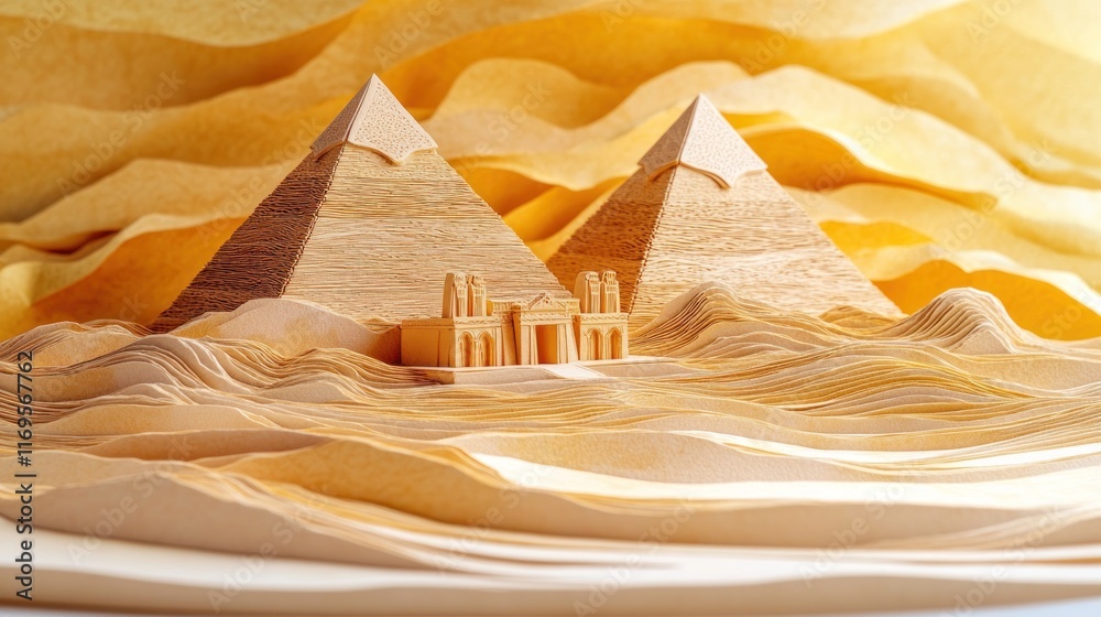 Aufkleber miniature pyramids and temple in a desert landscape.