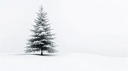   A solitary pine tree stands amidst a snow-covered field, its white bark blending seamlessly with the vast expanse of white above