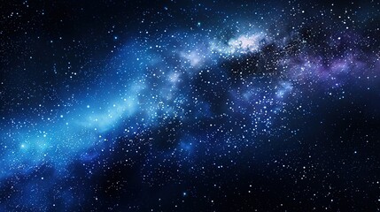 Fototapeta premium Close-up of blue-black space with stars, bright blue light illuminating right side