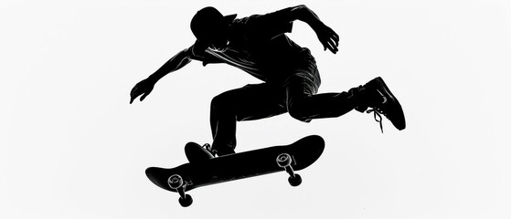Silhouette of a Skater Performing a Trick in Mid-Air. Generative ai.