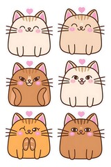 Six Cute Cats in Love for San Valentin Sticker Illustration