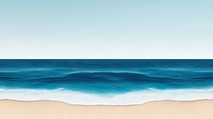 Fototapeta premium A painting of a blue sky with waves crashing into the foreground