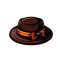 A stylish dark wool felt pork pie hat with a large orange bow.