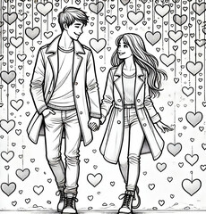 couple walking under a love rain