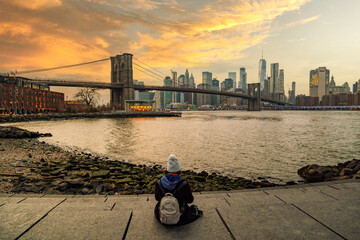 Brooklyn Bridge at sunset at New York