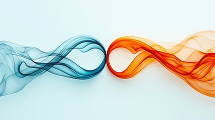   Two distinct smoke colors adjacent on a blue and white backdrop with a red vortex at image center