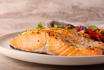 salmon fillet with salad