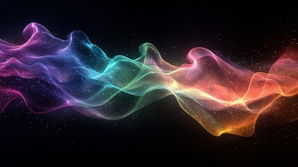 Fototapeta premium A vibrant wave of multicolored light on an obsidian backdrop against a captivating blue sky, creating a breathtaking visual