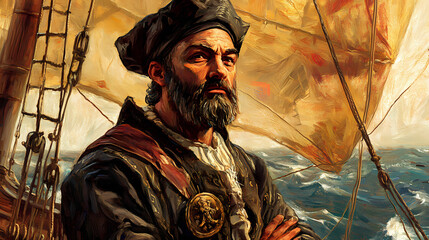 Vasco da gama, portuguese explorer - and seafarer, who discovered the sea route to india. Seafarer. Illustration