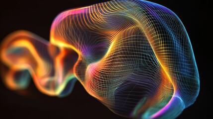 Fototapeta premium Abstract iridescent mesh, flowing, dark background.