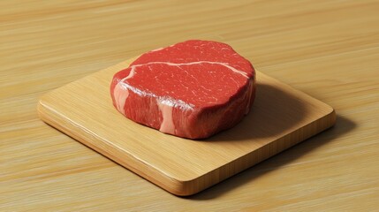 Raw Beef Steak on Wooden Cutting Board
