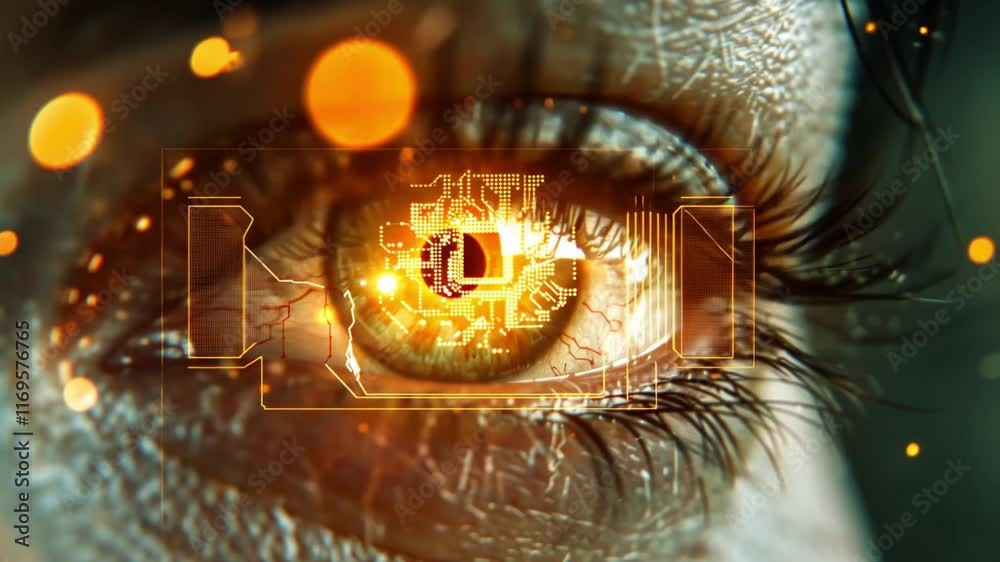 Aufkleber A close-up view of a human eye showcases intricate circuitry and digital elements, reflecting the fusion of technology and biological vision in a mesmerizing display.