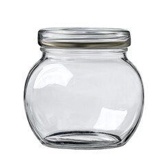 Clear glass jar with lid isolated isolated on transparent  background.
