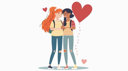 Romantic LGBT Schoolgirls Couple Celebrating Valentine's Day