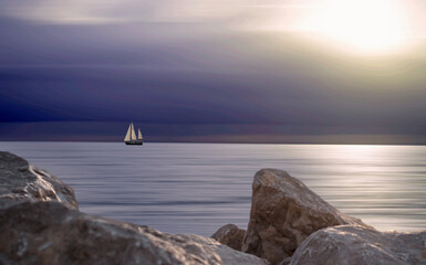 yacht in the light of the sun