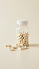 Magnesium Glycinate Supplement Bottle with pills scattered on a gray surface.