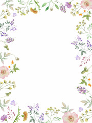 .Waterolor floral frame. Hand drawn illustration isolated on white background. Vector EPS.