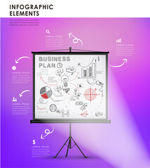 Hand drawn Marketing strategy plan task projection white screen presentation vector illustration infographics elements design