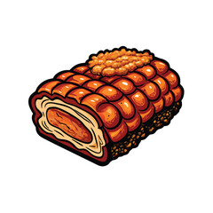Close-up vector illustration of crispy roast pork belly siu.