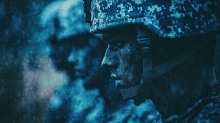 Military Personnel in Training with Textured Background