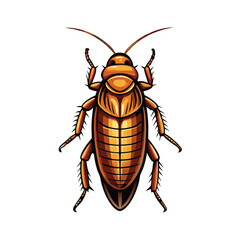 Detailed vector illustration of a cockroach with brown and orange coloring, showcasing its intricate details and segmented body, with a white background.