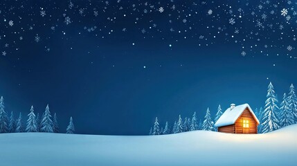 Naklejka premium A cozy cabin nestled under twinkling stars in a serene snowfall