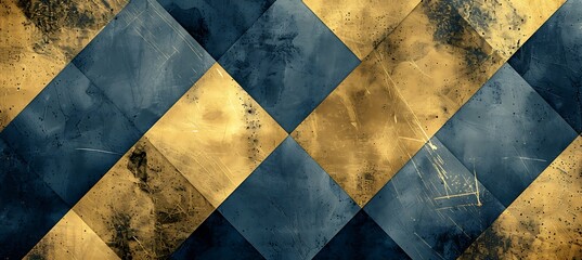 Golden Abstract Shapes on a Vibrant Blue Geometric Background for Artistic and Decorative Use