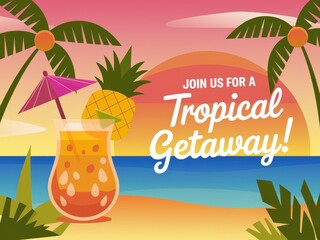 Join us for a tropical getaway with refreshing drinks and vibrant scenery