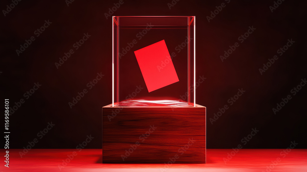 Wall mural transparent display case with red object inside