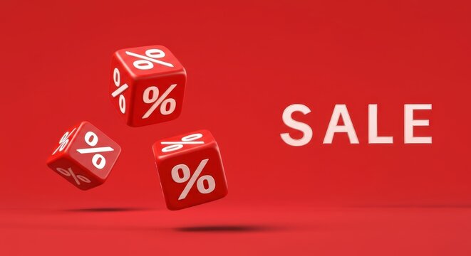 Red dice with percentage symbols promoting a sale event