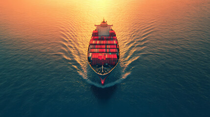 Fototapeta premium A 3d rendering cargo ship sailing on the sea, filled with containers, clean background. Seafarer. Illustration