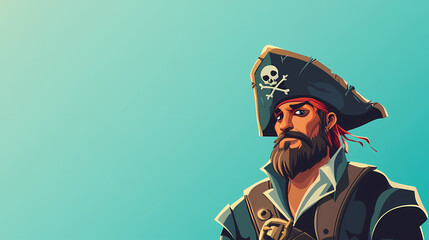 A cool pirate character illustration background with empty space. Seafarer. Illustration