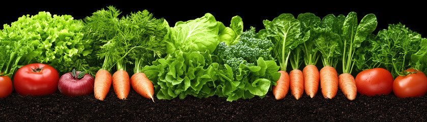 Fresh organic vegetables arranged beautifully on soil
