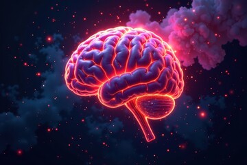 Obraz premium Glowing brain, circuitry explodes outwards, vibrant energy , digital, idea, graphic