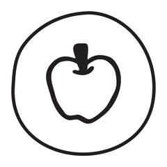 Apple doodle icon hand drawn with black line in freehand style. Vector illustration isolated on white background