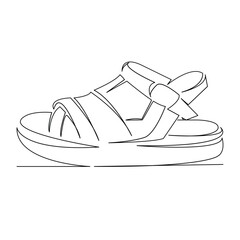 One continuous single drawing line art flat doodle sandal, fashion, style, woman, footwear, beauty, fashionable, stylish, colorful, shoe. Isolated image hand draw contour on a white background
