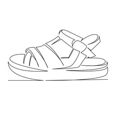 One continuous single drawing line art flat doodle sandal, fashion, style, woman, footwear, beauty, fashionable, stylish, colorful, shoe. Isolated image hand draw contour on a white background
