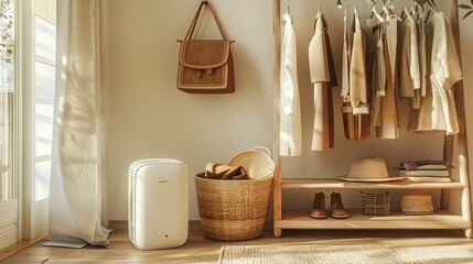 Stylish Home Interior with Modern Air Purifier. Generative ai