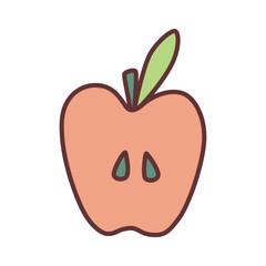 Apple half doodle icon hand drawn with thin line in minimalistic style and colored. Vector illustration isolated on white background