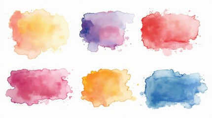 A collection of colorful hand-painted abstract art pieces, with dynamic brushstrokes and vibrant colors, isolated on a white background