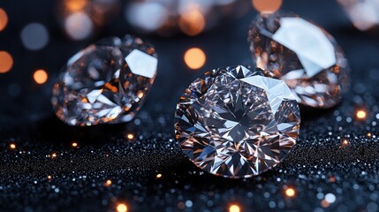 Fototapeta premium Sparkling diamonds on dark glitter. (1)