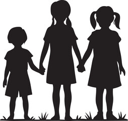 Silhouette vector illustration of girls holding hands